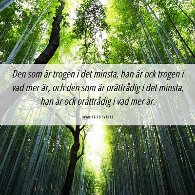 Picture 06 - Lukas 16:10 SV1917 - Den som är trogen i det minsta, han är ock - Bible Verse Picture