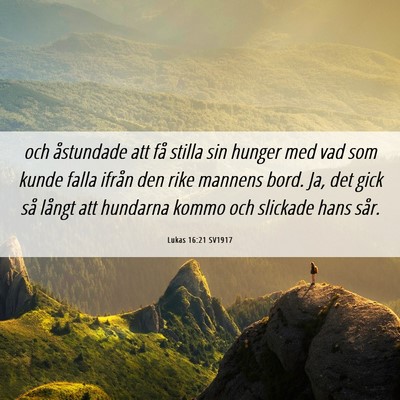 Picture 06 - Lukas 16:21 SV1917 - och åstundade att få stilla sin hunger med vad - Bible Verse Picture