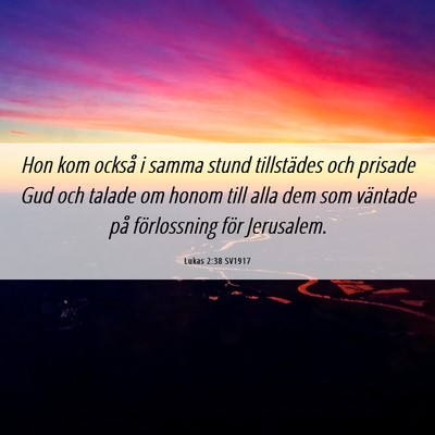 Picture 06 - Lukas 2:38 SV1917 - Hon kom också i samma stund tillstädes och - Bible Verse Picture