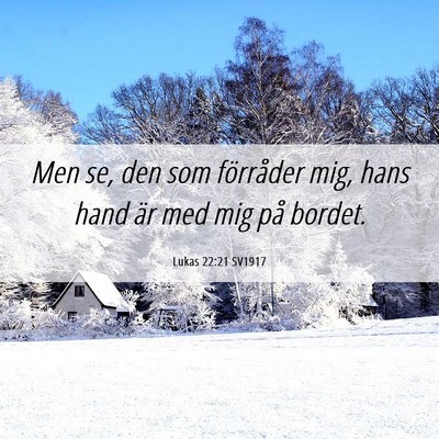 Picture 06 - Lukas 22:21 SV1917 - Men se, den som förråder mig, hans hand är med - Bible Verse Picture