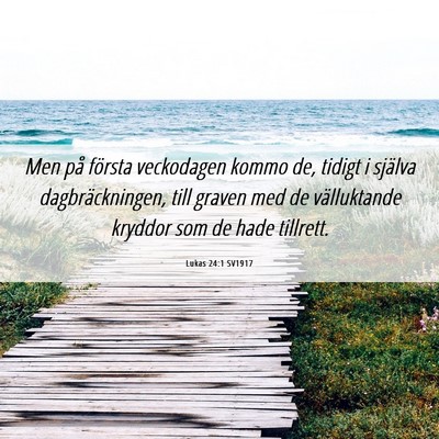 Picture 06 - Lukas 24:1 SV1917 - Men på första veckodagen kommo de, tidigt i - Bible Verse Picture