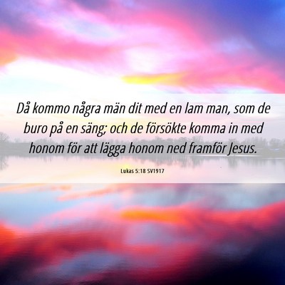Picture 06 - Lukas 5:18 SV1917 - Då kommo några män dit med en lam man, som de - Bible Verse Picture