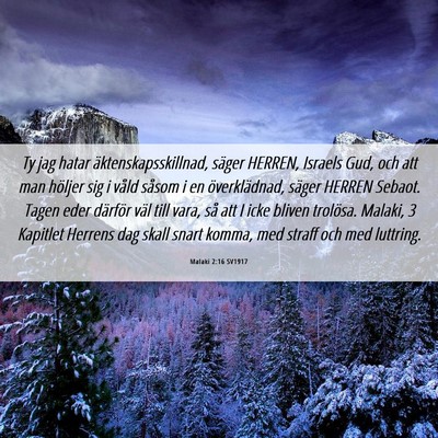 Picture 06 - Malaki 2:16 SV1917 - Ty jag hatar äktenskapsskillnad, säger HERREN, - Bible Verse Picture