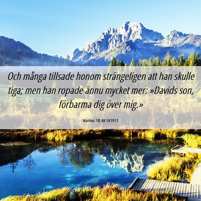Picture 06 - Markus 10:48 SV1917 - Och många tillsade honom strängeligen att han - Bible Verse Picture