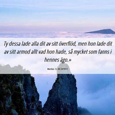 Picture 06 - Markus 12:44 SV1917 - Ty dessa lade alla dit av sitt överflöd, men - Bible Verse Picture