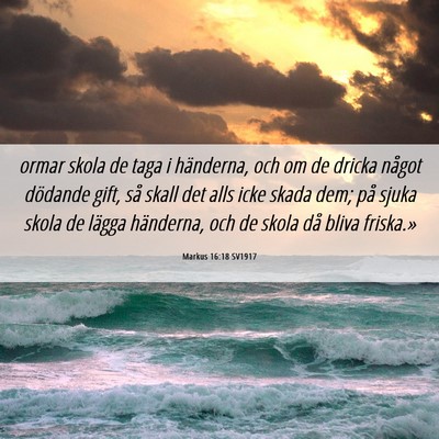 Picture 06 - Markus 16:18 SV1917 - ormar skola de taga i händerna, och om de dricka - Bible Verse Picture