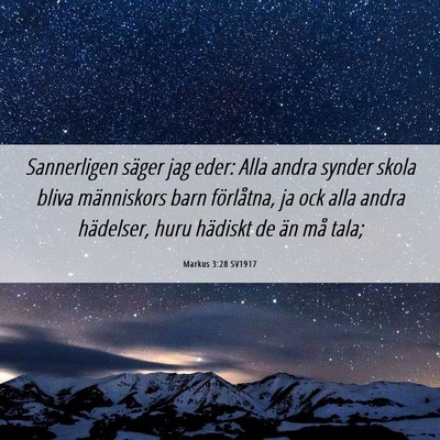Picture 06 - Markus 3:28 SV1917 - Sannerligen säger jag eder: Alla andra synder - Bible Verse Picture
