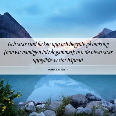 Picture 06 - Markus 5:42 SV1917 - Och strax stod flickan upp och begynte gå - Bible Verse Picture