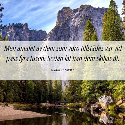 Picture 06 - Markus 8:9 SV1917 - Men antalet av dem som voro tillstädes var vid - Bible Verse Picture