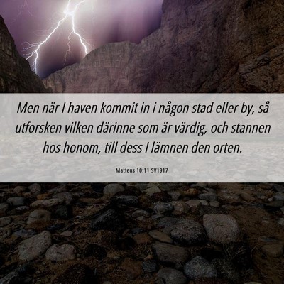 Picture 06 - Matteus 10:11 SV1917 - Men när I haven kommit in i någon stad eller - Bible Verse Picture