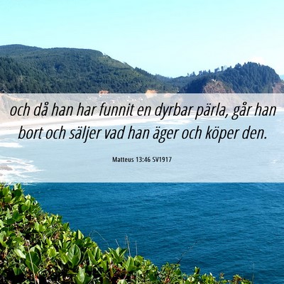 Picture 06 - Matteus 13:46 SV1917 - och då han har funnit en dyrbar pärla, går han - Bible Verse Picture