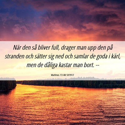 Picture 06 - Matteus 13:48 SV1917 - När den så bliver full, drager man upp den på - Bible Verse Picture