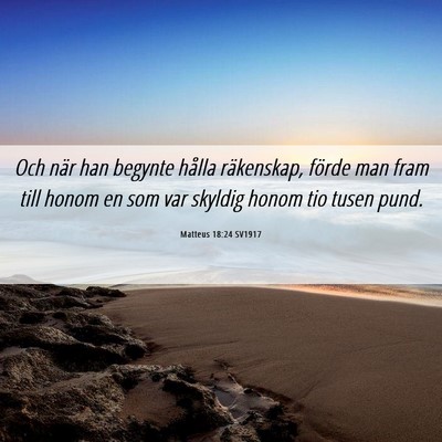 Picture 06 - Matteus 18:24 SV1917 - Och när han begynte hålla räkenskap, förde - Bible Verse Picture