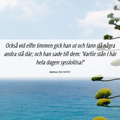 Picture 06 - Matteus 20:6 SV1917 - Också vid elfte timmen gick han ut och fann då - Bible Verse Picture