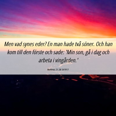Picture 06 - Matteus 21:28 SV1917 - Men vad synes eder? En man hade två söner. Och - Bible Verse Picture