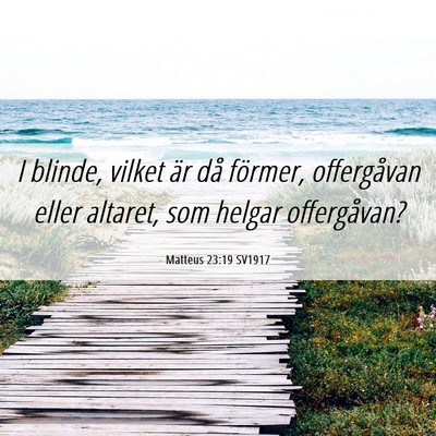 Picture 06 - Matteus 23:19 SV1917 - I blinde, vilket är då förmer, offergåvan - Bible Verse Picture