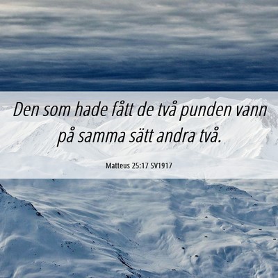 Picture 06 - Matteus 25:17 SV1917 - Den som hade fått de två punden vann på samma - Bible Verse Picture
