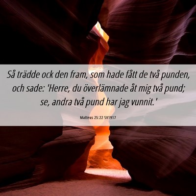 Picture 06 - Matteus 25:22 SV1917 - Så trädde ock den fram, som hade fått de två - Bible Verse Picture