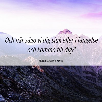 Picture 06 - Matteus 25:39 SV1917 - Och när sågo vi dig sjuk eller i fängelse och - Bible Verse Picture