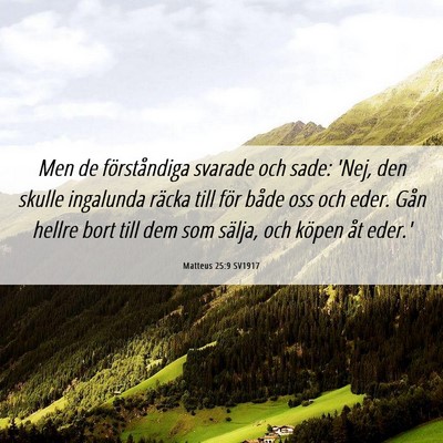 Picture 06 - Matteus 25:9 SV1917 - Men de förståndiga svarade och sade: 'Nej, den - Bible Verse Picture