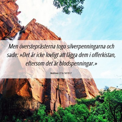 Picture 06 - Matteus 27:6 SV1917 - Men översteprästerna togo silverpenningarna och - Bible Verse Picture