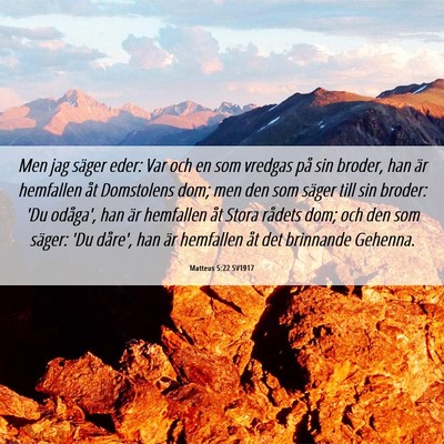 Picture 06 - Matteus 5:22 SV1917 - Men jag säger eder: Var och en som vredgas på - Bible Verse Picture