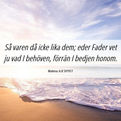 Picture 06 - Matteus 6:8 SV1917 - Så varen då icke lika dem; eder Fader vet ju - Bible Verse Picture