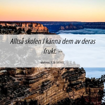 Picture 06 - Matteus 7:20 SV1917 - Alltså skolen I känna dem av deras frukt. - Bible Verse Picture