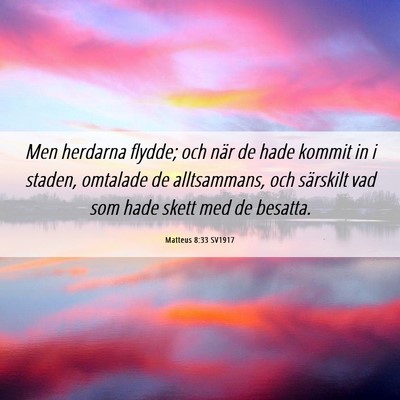 Picture 06 - Matteus 8:33 SV1917 - Men herdarna flydde; och när de hade kommit in i - Bible Verse Picture