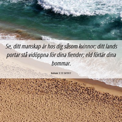 Picture 06 - Nahum 3:13 SV1917 - Se, ditt manskap är hos dig såsom kvinnor; ditt - Bible Verse Picture