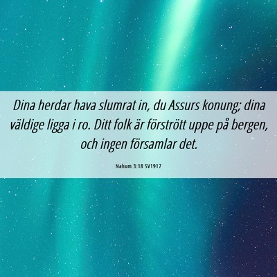 Picture 06 - Nahum 3:18 SV1917 - Dina herdar hava slumrat in, du Assurs konung; - Bible Verse Picture
