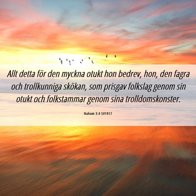 Picture 06 - Nahum 3:4 SV1917 - Allt detta för den myckna otukt hon bedrev, hon, - Bible Verse Picture