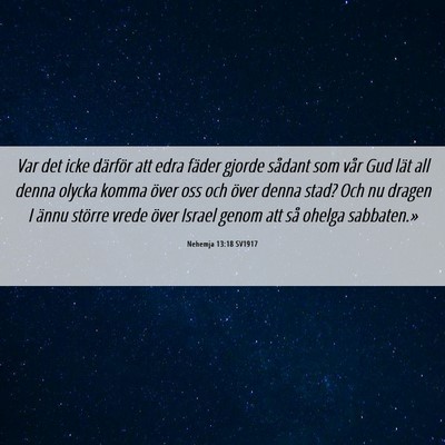 Picture 06 - Nehemja 13:18 SV1917 - Var det icke därför att edra fäder gjorde - Bible Verse Picture