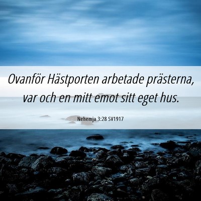 Picture 06 - Nehemja 3:28 SV1917 - Ovanför Hästporten arbetade prästerna, var och - Bible Verse Picture