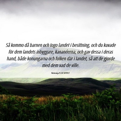 Picture 06 - Nehemja 9:24 SV1917 - Så kommo då barnen och togo landet i - Bible Verse Picture