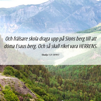Picture 06 - Obadja 1:21 SV1917 - Och frälsare skola draga upp på Sions berg till - Bible Verse Picture