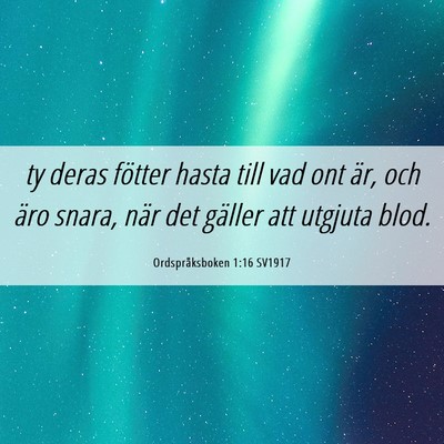 Picture 06 - Ordspråksboken 1:16 SV1917 - ty deras fötter hasta till vad ont är, och äro - Bible Verse Picture