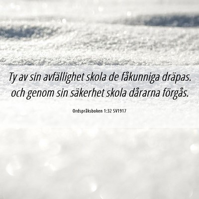 Picture 06 - Ordspråksboken 1:32 SV1917 - Ty av sin avfällighet skola de fåkunniga - Bible Verse Picture