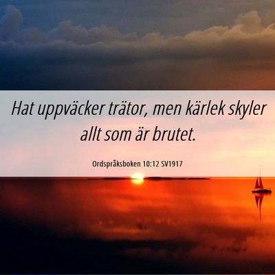 Picture 06 - Ordspråksboken 10:12 SV1917 - Hat uppväcker trätor, men kärlek skyler allt - Bible Verse Picture
