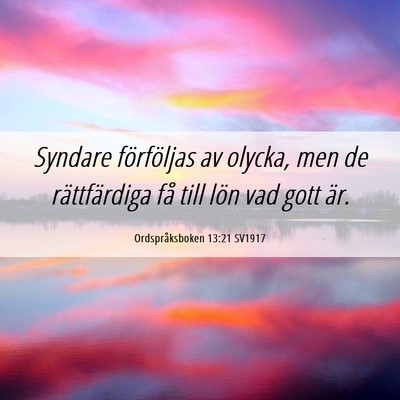 Picture 06 - Ordspråksboken 13:21 SV1917 - Syndare förföljas av olycka, men de - Bible Verse Picture