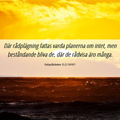 Picture 06 - Ordspråksboken 15:22 SV1917 - Där rådplägning fattas varda planerna om - Bible Verse Picture