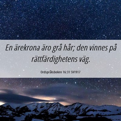 Picture 06 - Ordspråksboken 16:31 SV1917 - En ärekrona äro grå hår; den vinnes på - Bible Verse Picture