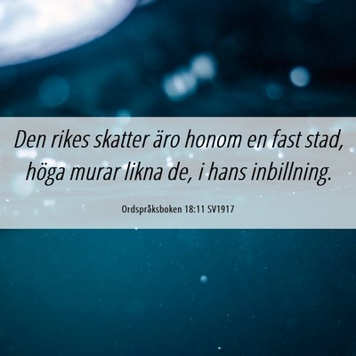 Picture 06 - Ordspråksboken 18:11 SV1917 - Den rikes skatter äro honom en fast stad, höga - Bible Verse Picture