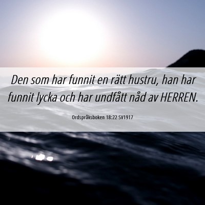 Picture 06 - Ordspråksboken 18:22 SV1917 - Den som har funnit en rätt hustru, han har - Bible Verse Picture