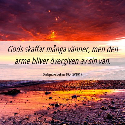 Picture 06 - Ordspråksboken 19:4 SV1917 - Gods skaffar många vänner, men den arme bliver - Bible Verse Picture