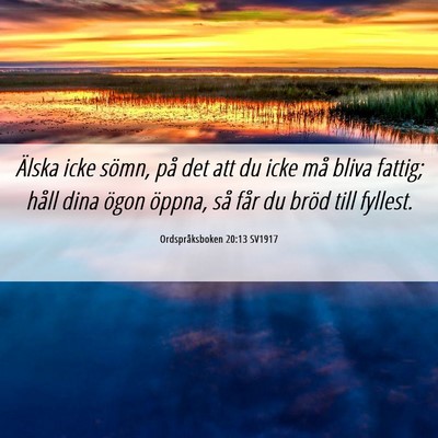 Picture 06 - Ordspråksboken 20:13 SV1917 - Älska icke sömn, på det att du icke må bliva - Bible Verse Picture