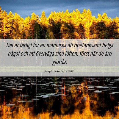 Picture 06 - Ordspråksboken 20:25 SV1917 - Det är farligt för en människa att - Bible Verse Picture