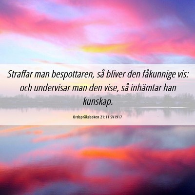 Picture 06 - Ordspråksboken 21:11 SV1917 - Straffar man bespottaren, så bliver den - Bible Verse Picture