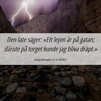 Picture 06 - Ordspråksboken 22:13 SV1917 - Den late säger: »Ett lejon är på gatan; - Bible Verse Picture