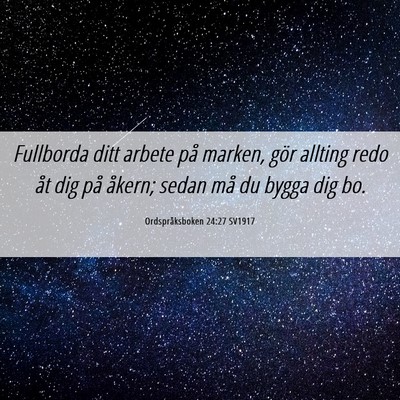 Picture 06 - Ordspråksboken 24:27 SV1917 - Fullborda ditt arbete på marken, gör allting - Bible Verse Picture
